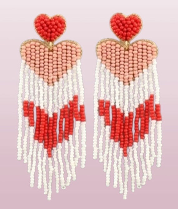 Layered Beaded Heart Earrings Layered Beaded Heart Earrings