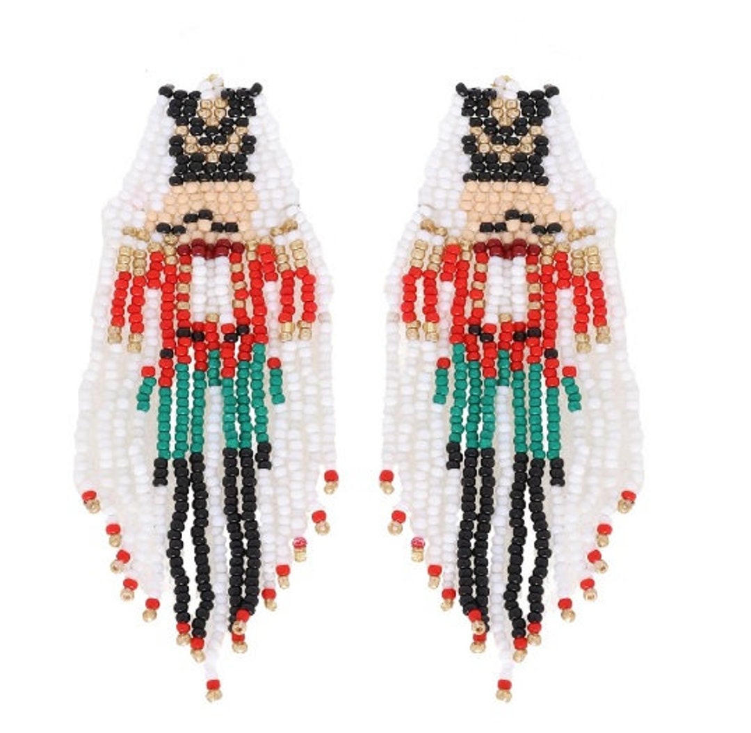 Clipon Seed Bead Nutcracker Earrings Winter Christmas Seedbead Etsy