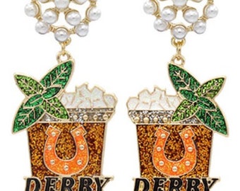 KY Derby Shot Seedbead Clip on Earrings Kentucky Mint Julip Seed Beaded Clipon Post Designs