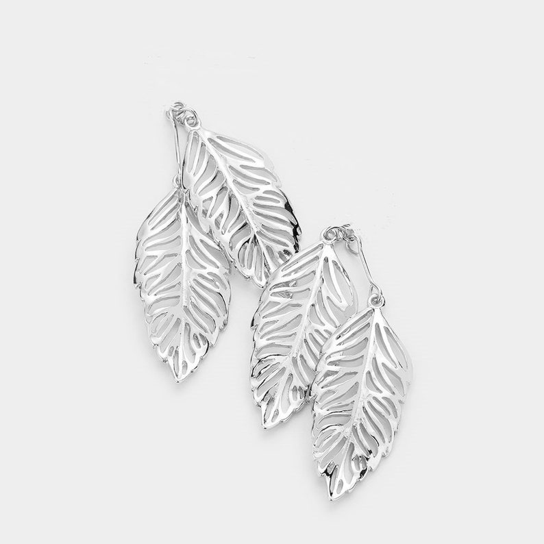 Clip On Double Leaf Earrings Lightweight Clipon or Fish Hook Design Silver Gold Small