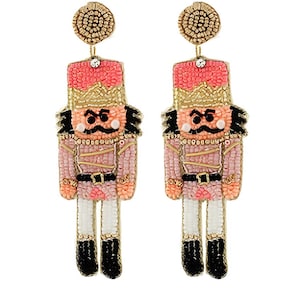 Clipon Seed Bead Nutcracker Earrings Winter Christmas Seedbead Clip on Post Designs 2 Colors