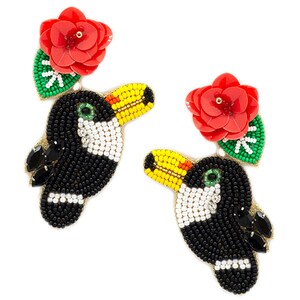 Clip On Toucan Bird Earrings Sequin Seed Beaded Clipon Post Designs Tropical