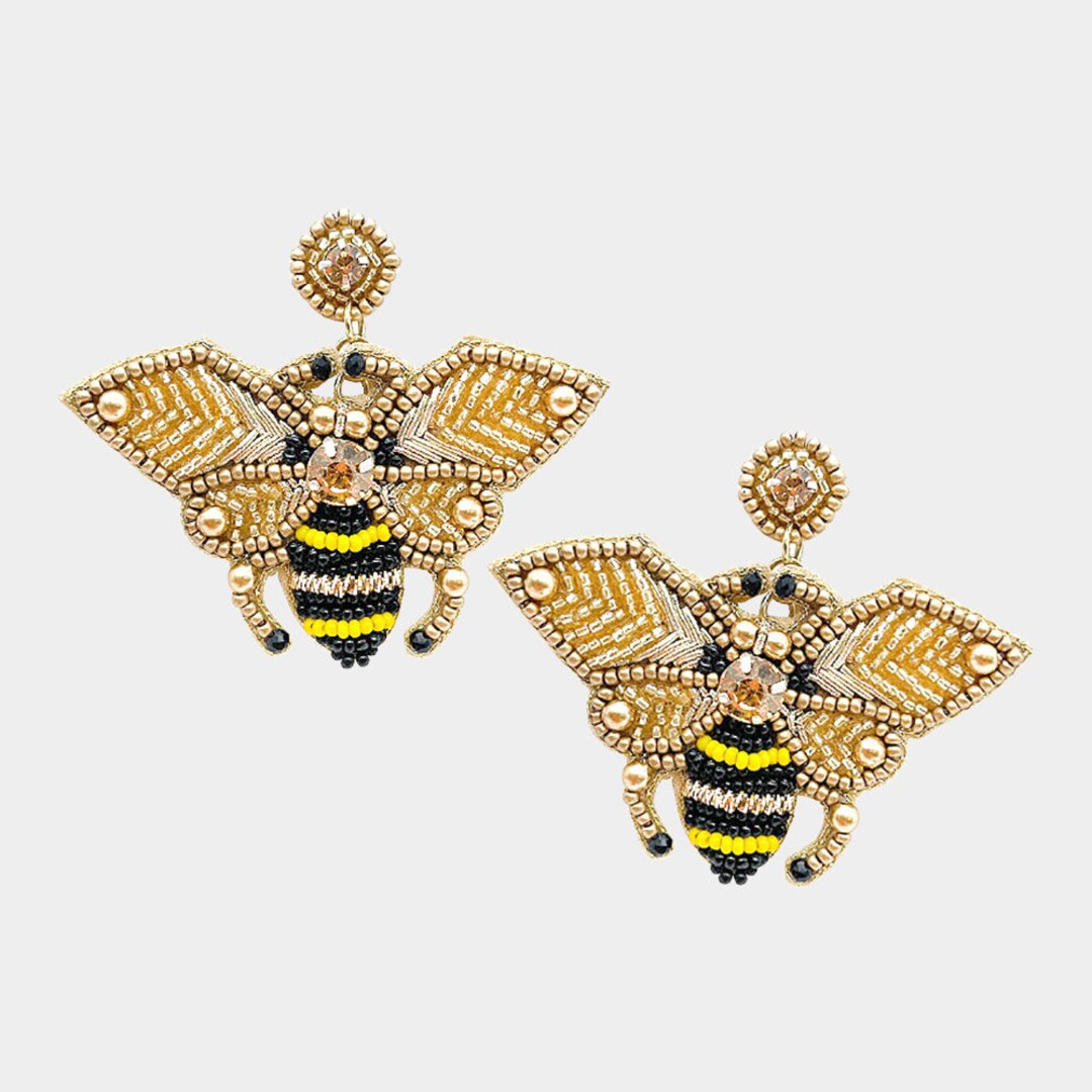 The Baby Blue Bee Earrings in Gold (Clip) main image 1