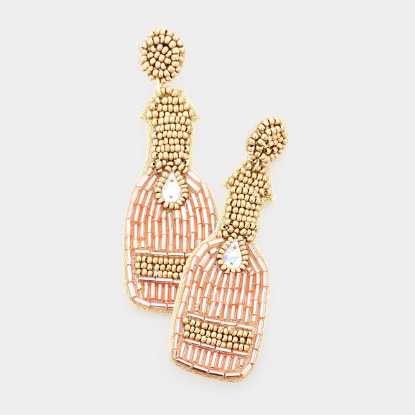 Champagne Bottle Seedbead Clipon Earrings New Year Seed Beaded Style 3 Colors