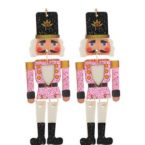 Clipon Glitter Nutcracker Earrings Winter Christmas Acrylic Clip on Hook Designs 3 Colors