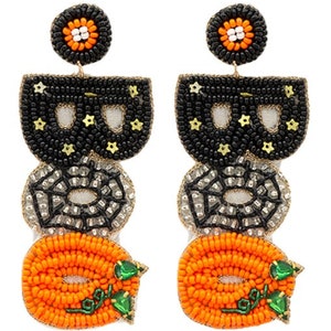 Clip On BOO Seedbead Earrings Fall Seed Beaded Halloween Clipon Post Designs 2 Colors
