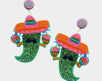 Chili Peppers Seedbead Clipon Earrings Cinco de Mayo Mexican Fiesta Seed Bead Clip on Design 2 Colors