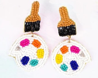 Clip On Painting Seed Bead Earrings Seedbead Clipon Hook Designs Art Class Teacher Paint Palette