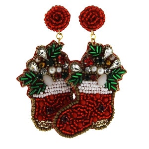 Clipon Seed Beaded Christmas Stockings Earrings Clip On Post Seedbead Designs