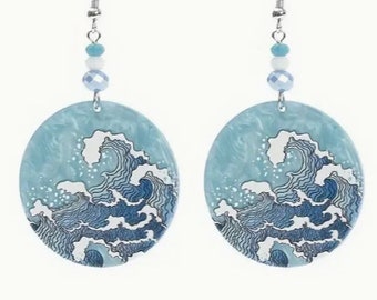 Clip On Ocean Wave Style Acrylic Earrings Clipon Hook Designs