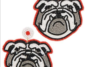 Clip On Bulldog Earrings Seed Beaded Dog Puppy Clipon Post Designs