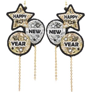New Years Balloons Glitter Clipon Earrings Clip on Hook Styles Gold