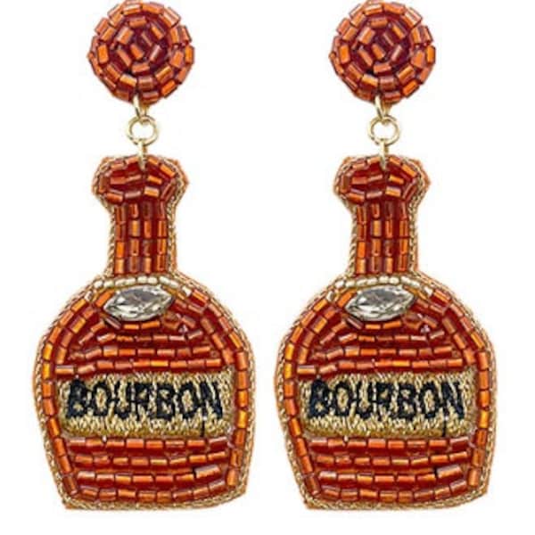 Bourbon Bottle Seedbead Clipon Earrings Seed Beaded Style Clip Post Design
