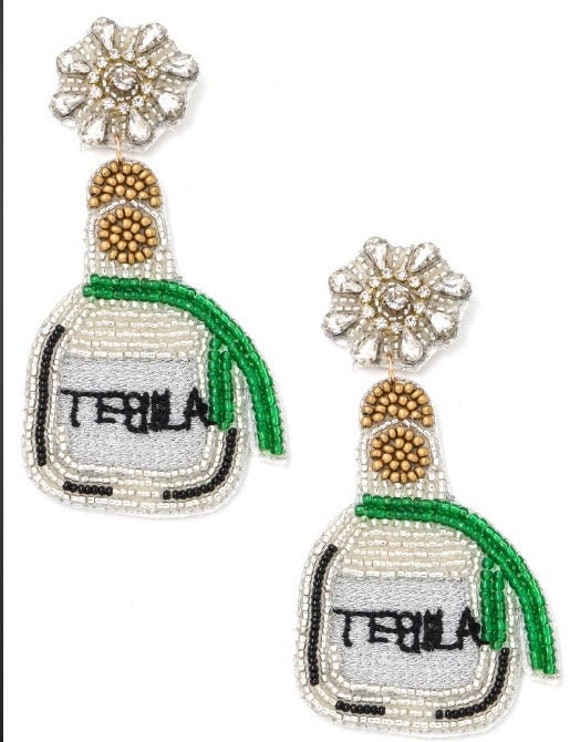 Tequila Bottle Seedbead Clipon Earrings Seed Beaded Style 2 Etsy