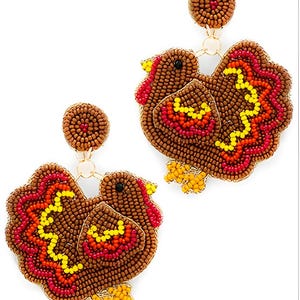 Clipon Thanksgiving Turkey Seedbead Earrings Clip On Post Designs Seed Beaded Fall