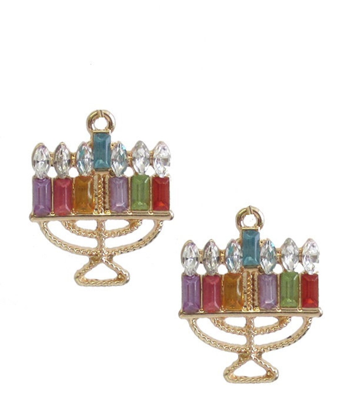 Clip on Menorah Earrings Crystal Embellished Hanukkah Tiny Etsy