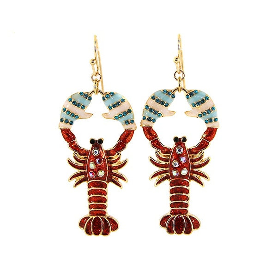 Clip on Christmas Lobster Earrings Clipon Post Designs Crystal