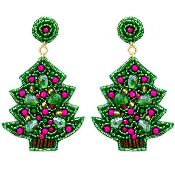 Clipon Seedbead Christmas Tree Clip on Earrings Winter Green Etsy