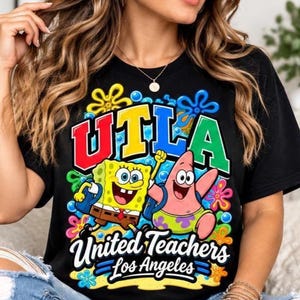 UTLA SpongeBob Patrick Teacher Shirt | Red Cartoon Educator Tee