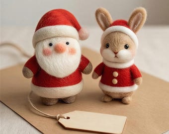 Personalized Christmas felt decorations, wool holiday ornaments, cozy Santa bear and bunny decorations, small handmade Christmas gifts