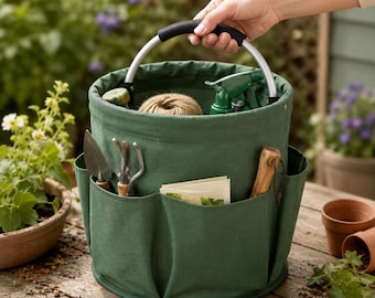 Garden Tool Organizer Bag Gardening Tote with 6 Pockets Portable Storage Basket for Gardeners Outdoor Gift