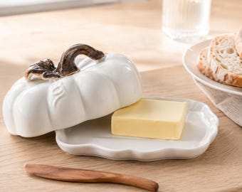 Burriera a forma di zucca con coperchio, decorazione autunnale per la cucina, stoviglie per il Ringraziamento, regalo autunnale per chi ospita.