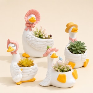 Vaso de pato com furo de drenagem, lindo vaso de resina para suculentas, vaso de plantas em formato de animal para mesa ou peitoril da janela, presente para amantes de plantas