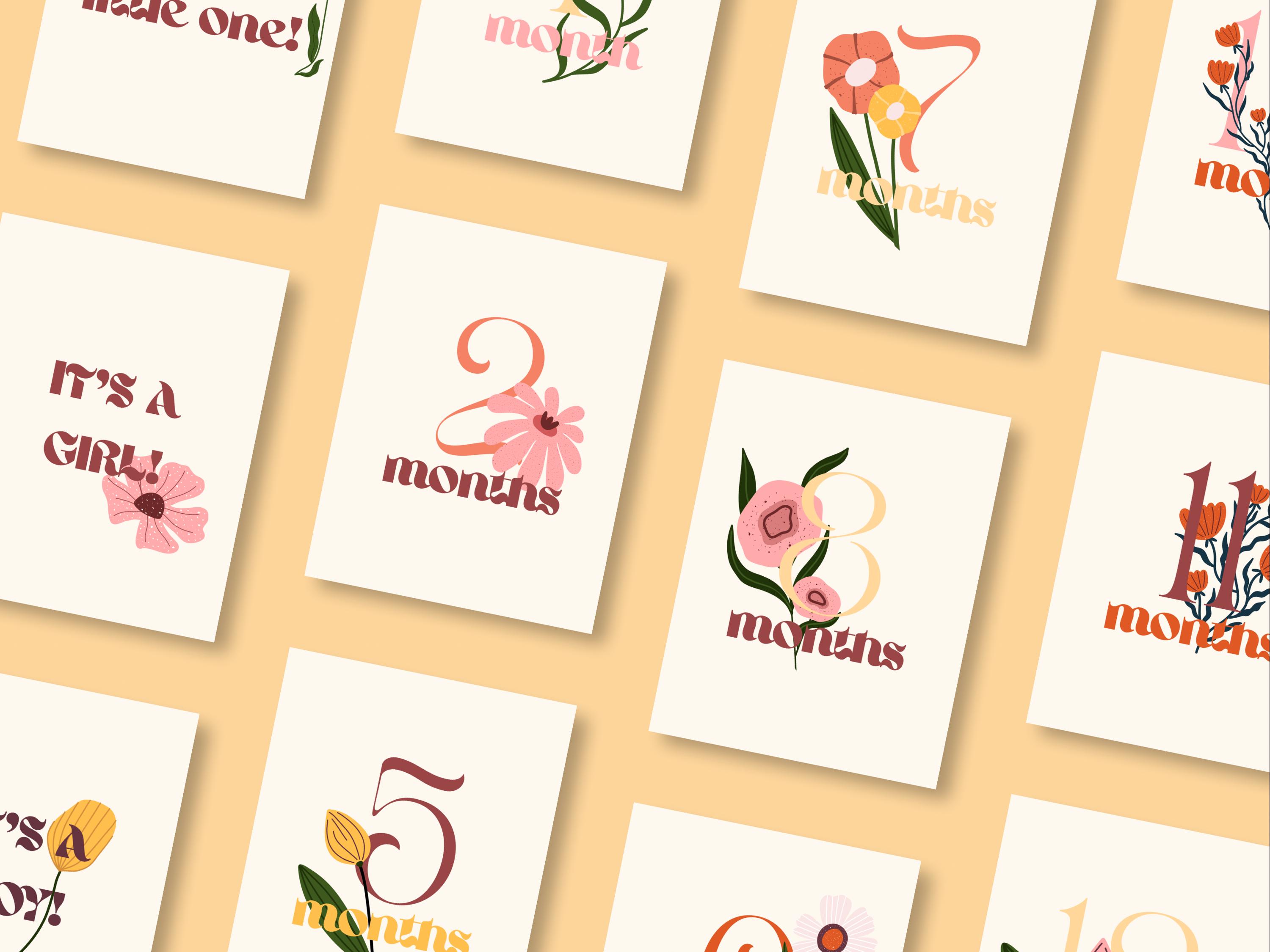 Retro Floral Baby Milestone Cards | Monthly Photo Props (digital ...
