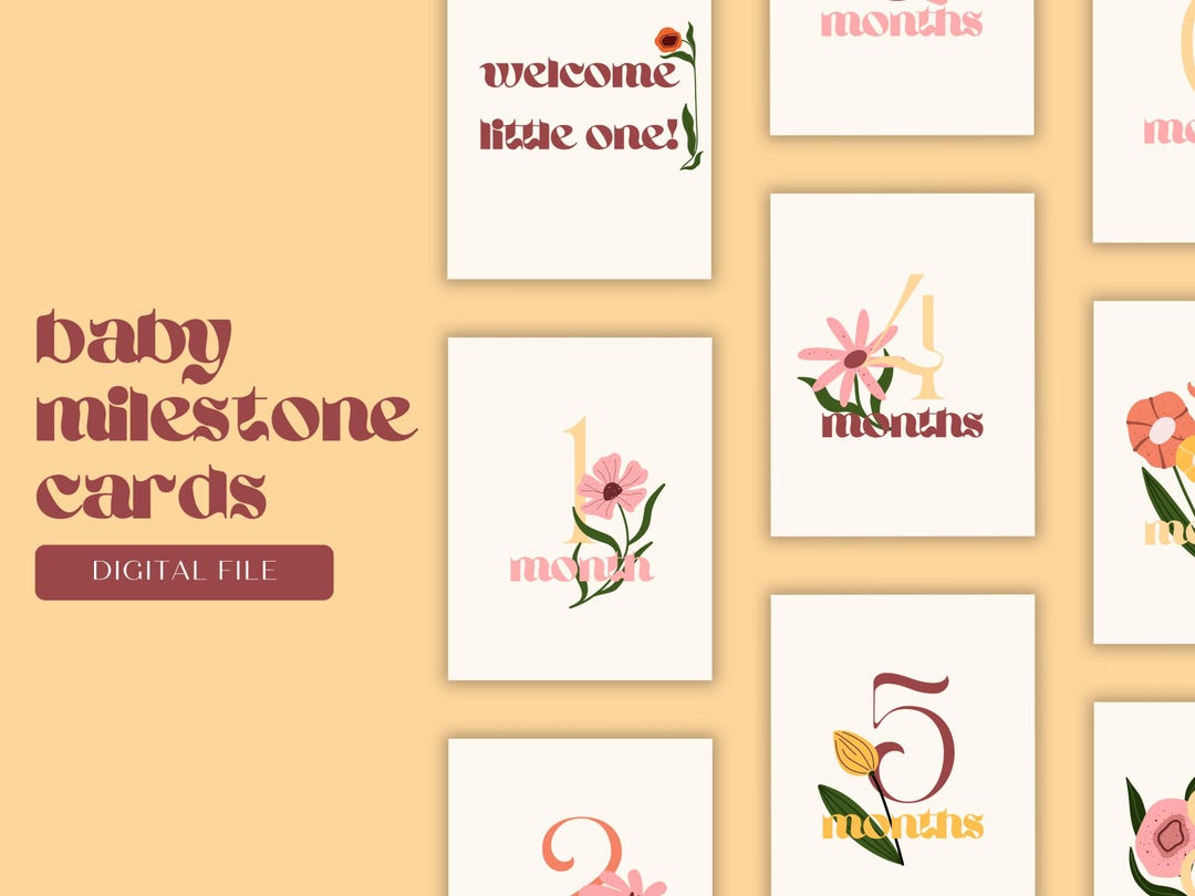 Retro Floral Baby Milestone Cards | Monthly Photo Props (digital ...