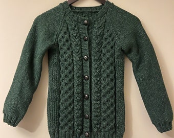 Kid's 9-10 Forest Green Cable Cardigan FREE SHIPPING