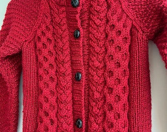 Kid's 11-12 Red Cable Cardigan FREE SHIPPING