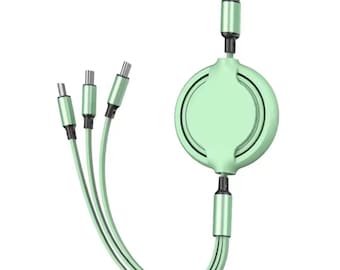 Cable de carga retráctil 3 en 1, cargador USB múltiple rápido para iPhone, Samsung, Huawei y Xiaomi.
