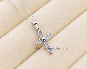 Sterling 925 Silver Dainty CZ-Diamond Minimal Pendant Necklace, Holy Cross Christian Jewelry, Everyday Gift