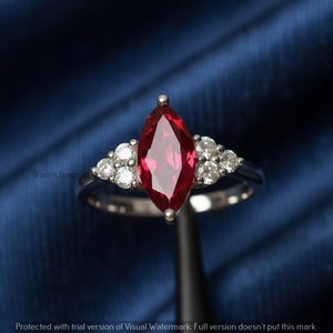 14k Gold Plated Ruby Gemstone & CZ-Diamond Ring, Dainty Handmade Jewelry, Anniversary Gift for Her