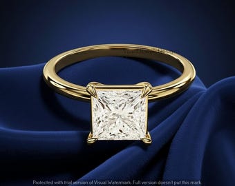 Sterling 925 Silver Solitaire Princess-Cut Moissanite Engagement Bridal Ring, Women Anniversary Gift, Proposal Gift