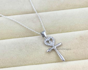 Sterling 925 Silver Heart Cross Necklace, Minimal Faith Pendant, Christian Jewelry, Gift for Husband