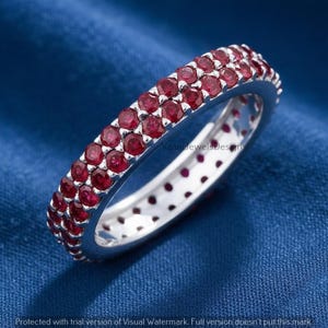 Sterling 925 Silver Double Row Ruby Eternity Wedding Band, Women's Engagement Band, Promise Gift