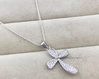 Sterling 925 Silver Holy Cross Necklace for Women, Pave CZ-Diamond Pendant, Modern Christian Jewelry
