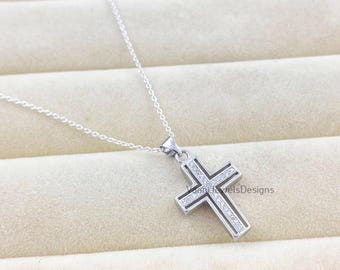 Minimalistyczny wisiorek z krzyżem duchowym ze srebra próby 925 z cyrkoniami i diamentami, chrześcijański prezent religijny, biżuteria dla kobiet i mężczyzn