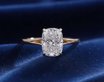 Sterling 925 Silver Crushed Ice Moissanite Cushion-Cut Hidden Halo Engagement Ring, Unique Bridal Gift