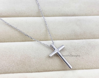 Sterling 925 Silver Minimal CZ-Diamond Holy Cross Simple Pendant, Casual Outfits Jewelry, Church Necklace