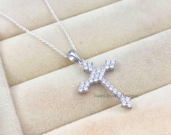 Sterling 925 Silver CZ-Diamond Holy Cross, Christian Faith Jewelry, Everyday Unsex Pendant, Birthday Gift