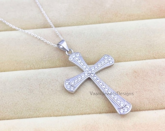 925 Silver Minimalist CZ-Diamond Cross Pendant for Toddlers, Delicate Christian Gift, Religious Children Jewelry
