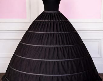 Enagua larga de crinolina negra de 6 aros, falda interior de novia, aro para vestido de gala largo y efecto de cuento de hadas.