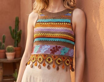 Crochet Vest Tank Top | Colorful Ethnic Knit Layer | Birthday Gift for Her