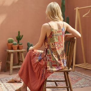 Boho Print Tencel Slip Dress | Artistic Vintage Midi | Travel Gift For Her image 5