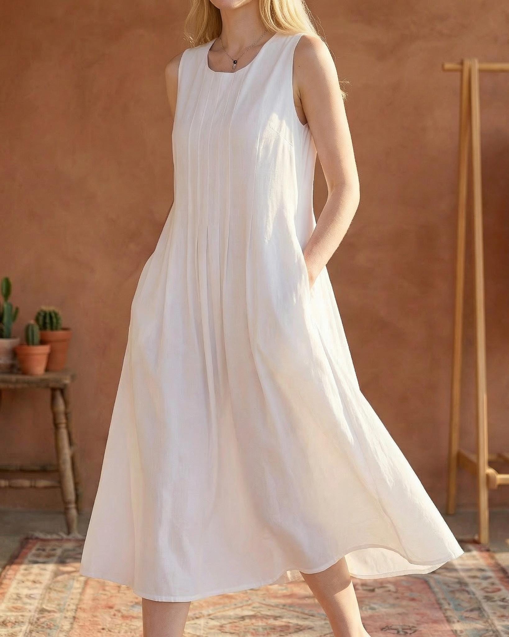 Pleated White Dress - Etsy