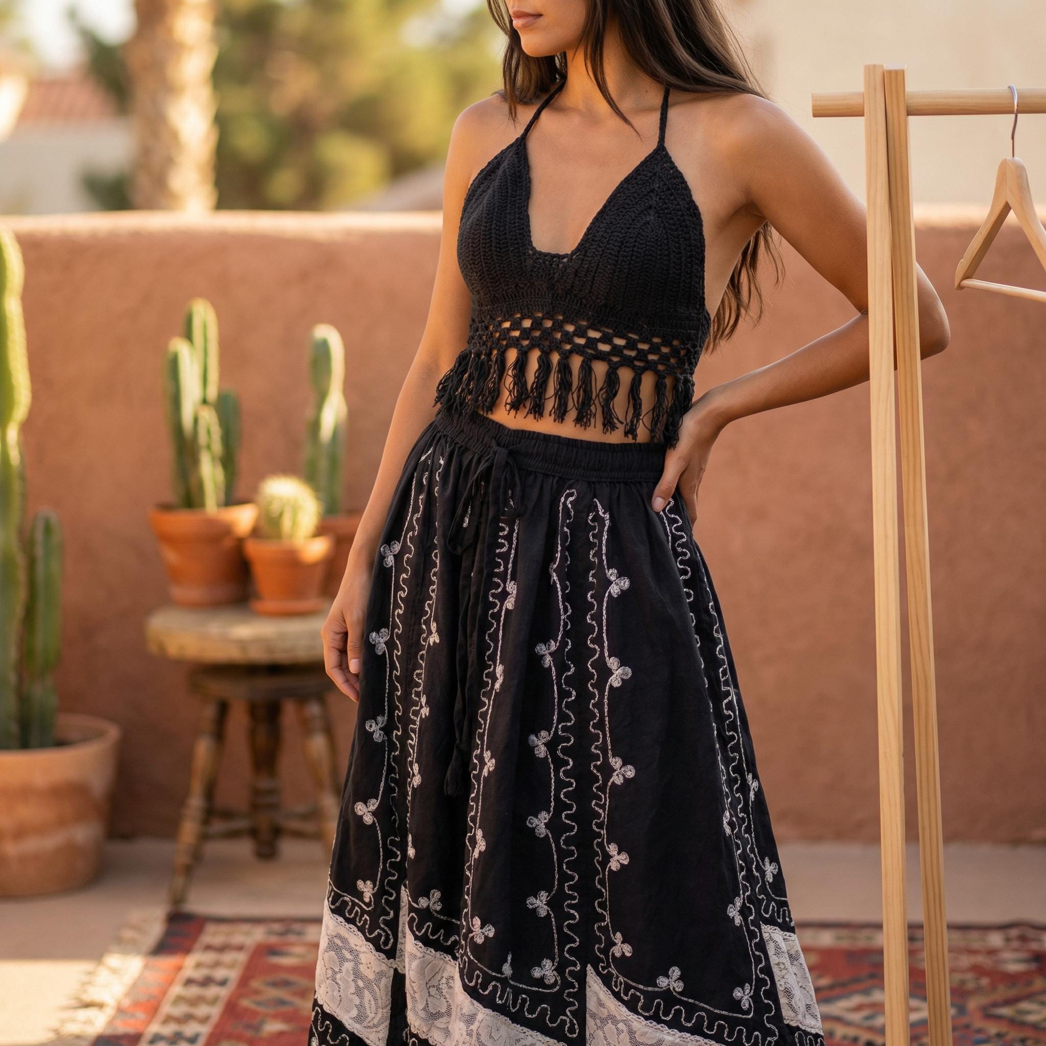 chinese dress ladies Black Crochet Lace Midi Dress  PinkBlush