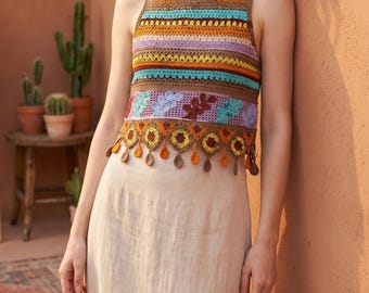 Crochet Vest Tank Top | Colorful Ethnic Knit Layer | Birthday Gift for Her