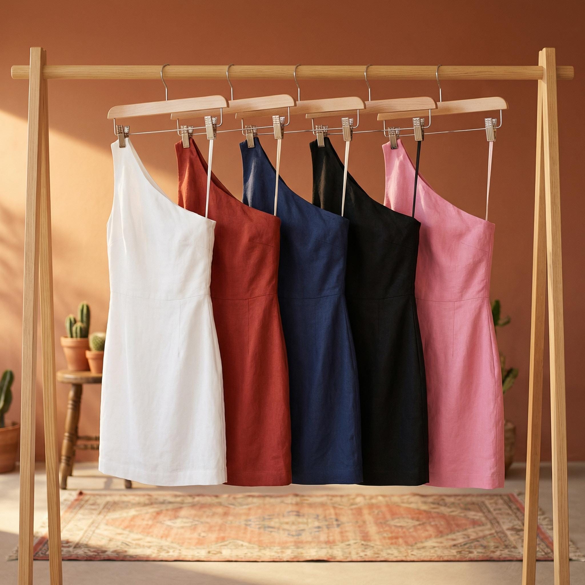 Solid Color One Shoulder Linen Mini Dress Elegant Summer Date Outfit ...